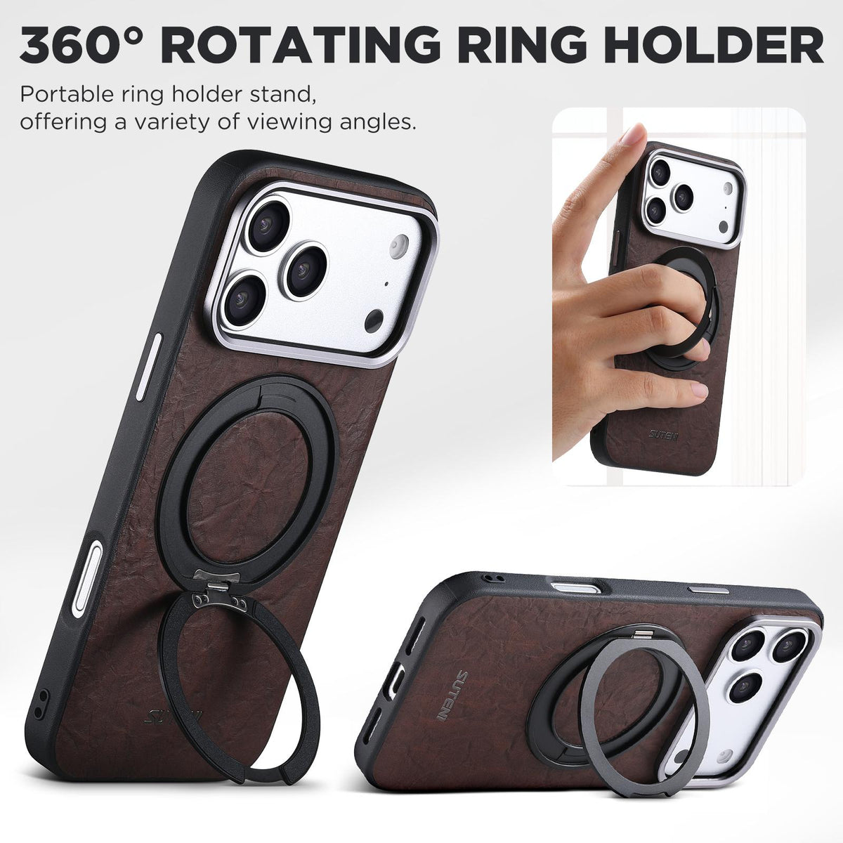 For iPhone 18 Pro Suteni G9 Rock Texture Magnetic Holder Phone Case - Brown - SYA003490901B