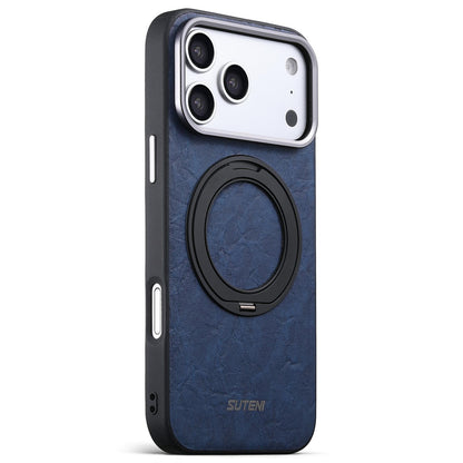 For iPhone 18 Pro Suteni G9 Rock Texture Magnetic Holder Phone Case - Blue - SYA003490901C