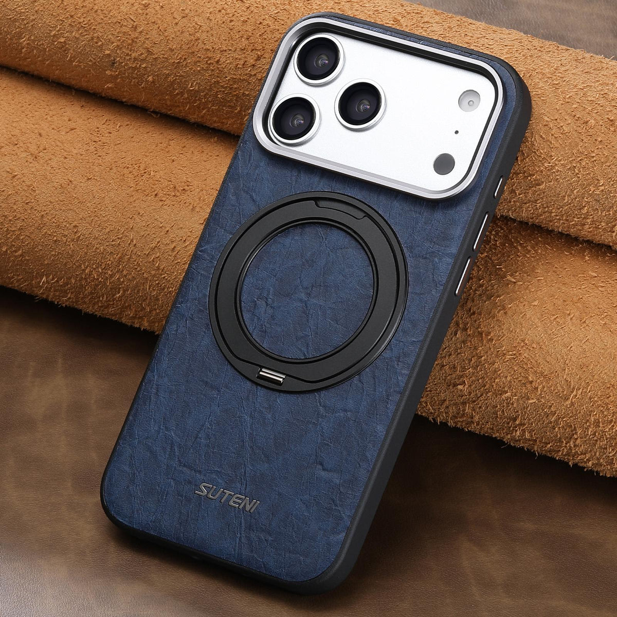 For iPhone 18 Pro Suteni G9 Rock Texture Magnetic Holder Phone Case - Blue - SYA003490901C