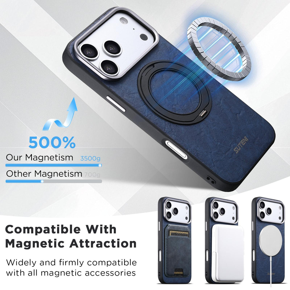 For iPhone 18 Pro Suteni G9 Rock Texture Magnetic Holder Phone Case - Blue - SYA003490901C