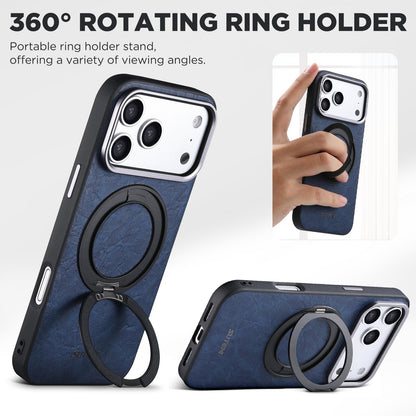 For iPhone 18 Pro Suteni G9 Rock Texture Magnetic Holder Phone Case - Blue - SYA003490901C