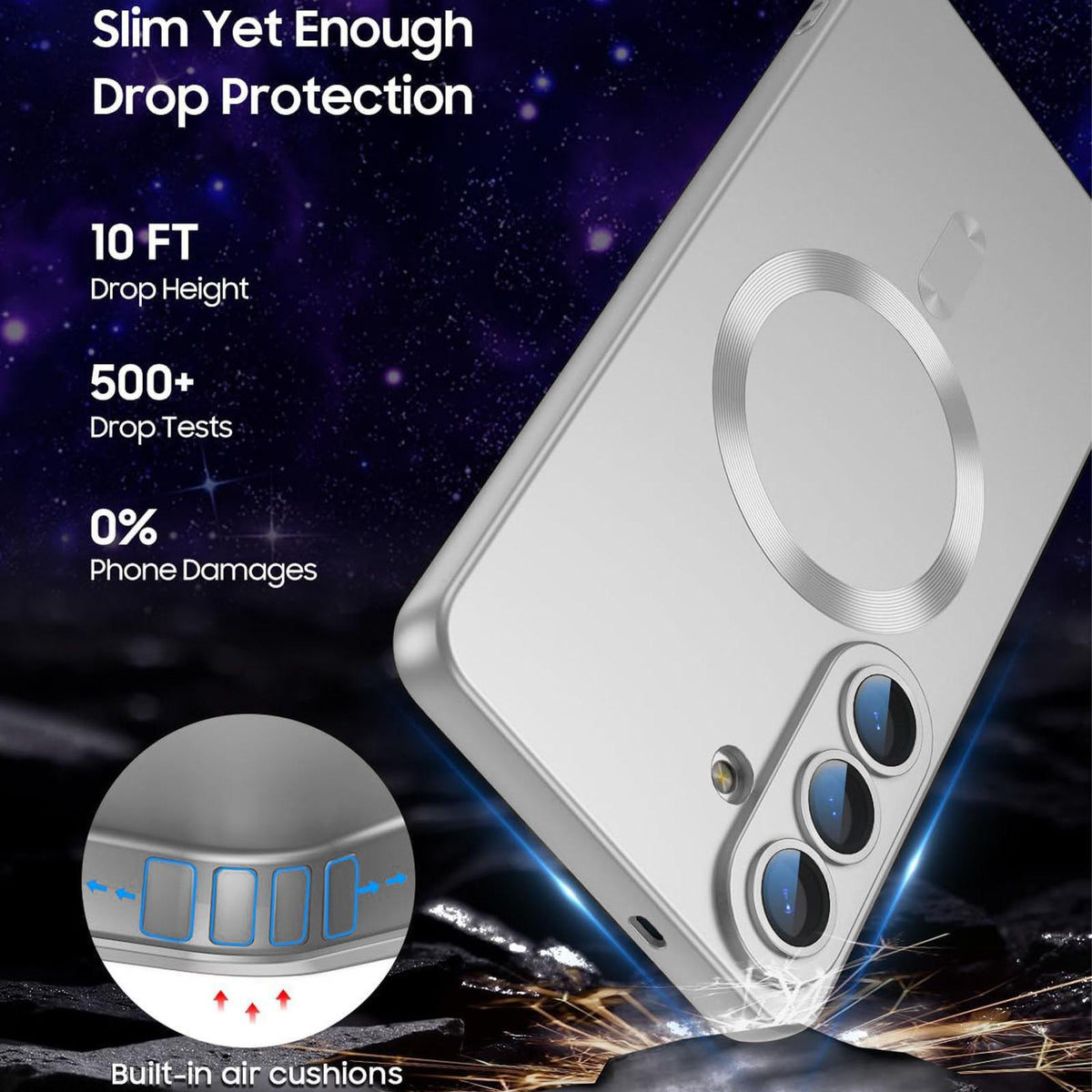 For Galaxy S26 FE 5G Ultra thin Metallic TPU MagSafe Phone Case with Lens Film - Silver - SYA003492702C