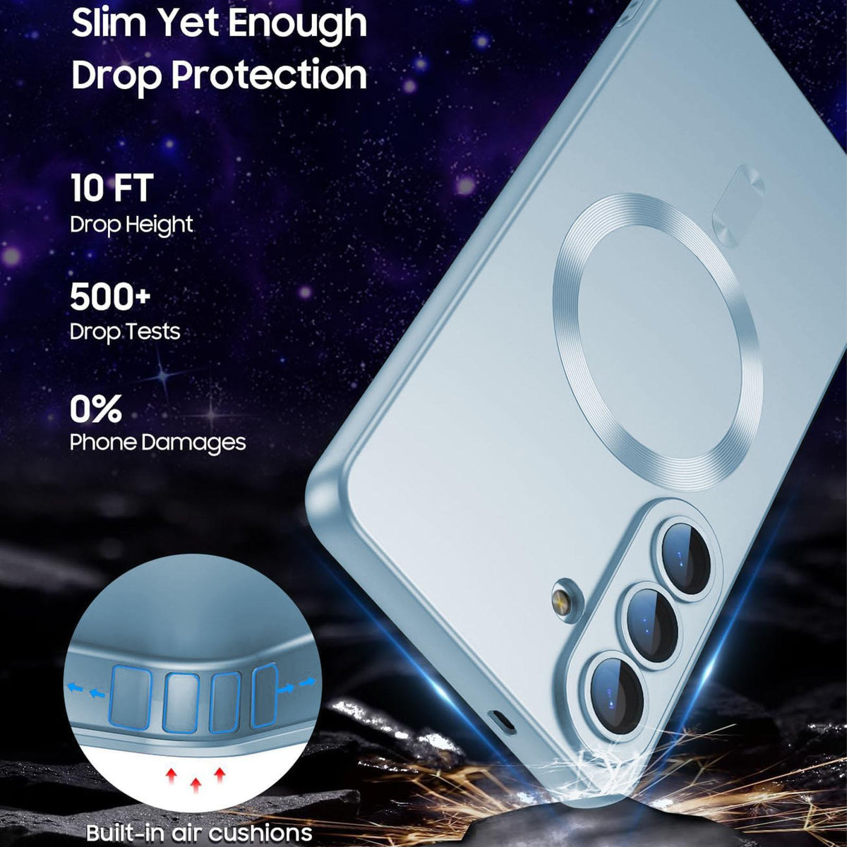 For Galaxy S26 FE 5G Ultra thin Metallic TPU MagSafe Phone Case with Lens Film - Sierra Blue - SYA003492702D