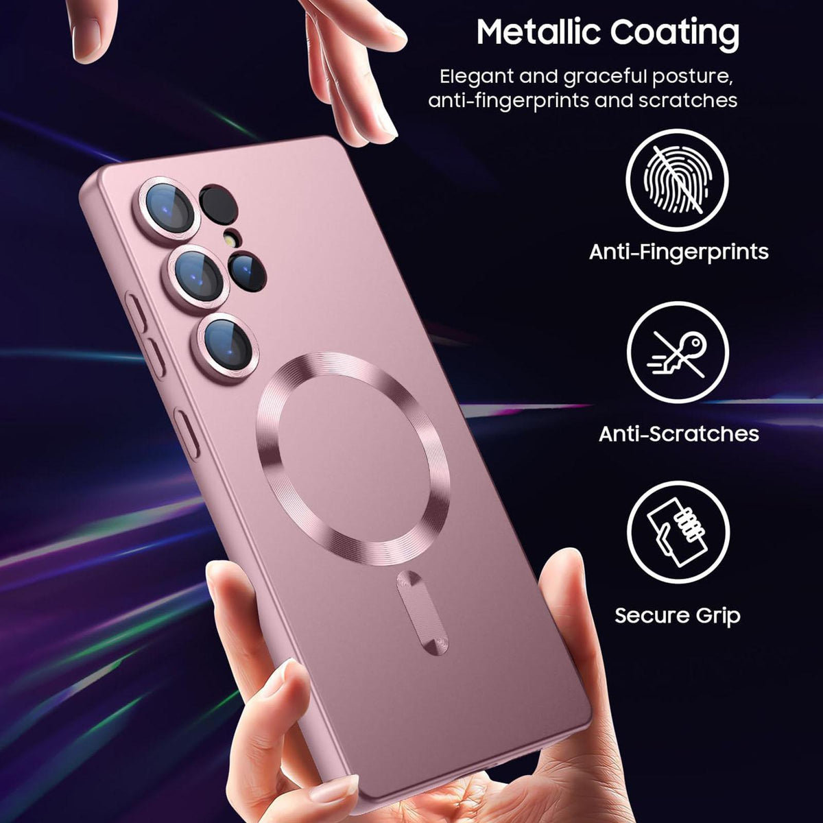 For Galaxy S25 Ultra 5G Ultra thin Metallic TPU MagSafe Phone Case with Lens Film - Pink - SYA003492718A