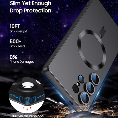 For Galaxy S25 Ultra 5G Ultra thin Metallic TPU MagSafe Phone Case with Lens Film - Black - SYA003492718B