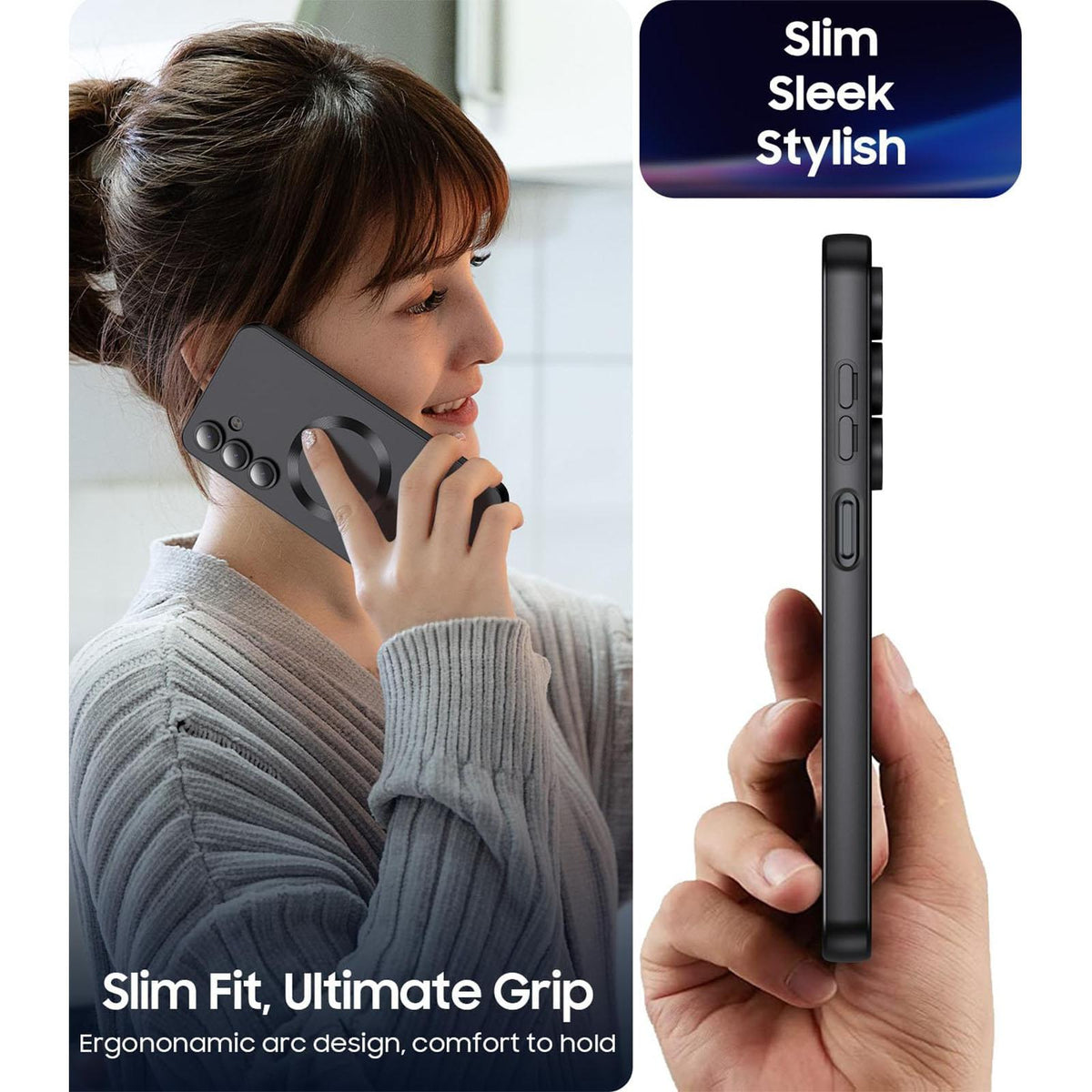 For Galaxy A55 5G Ultra thin Metallic TPU MagSafe Phone Case with Lens Film - Black - SYA003492721B