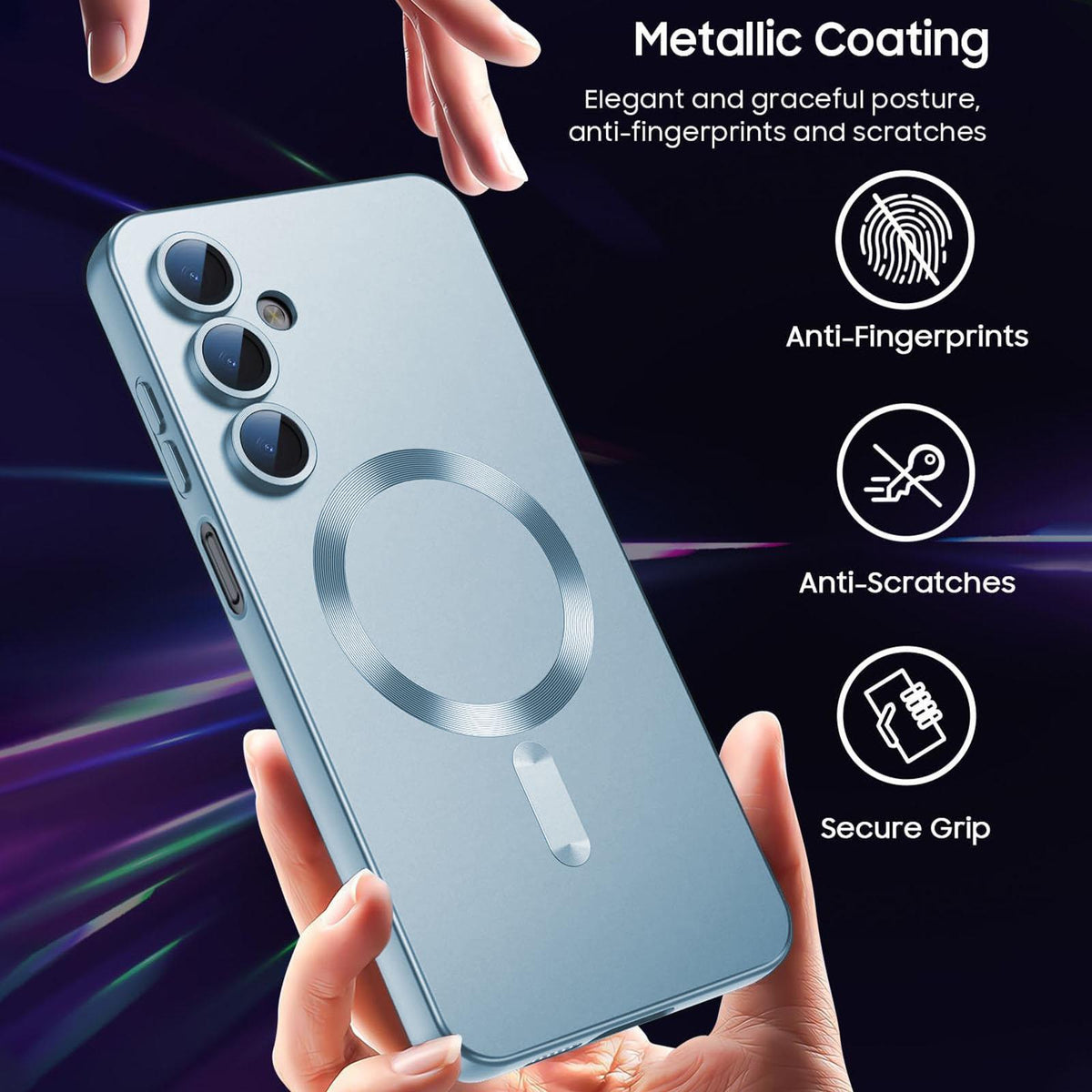 For Galaxy A55 5G Ultra thin Metallic TPU MagSafe Phone Case with Lens Film - Sierra Blue - SYA003492721D
