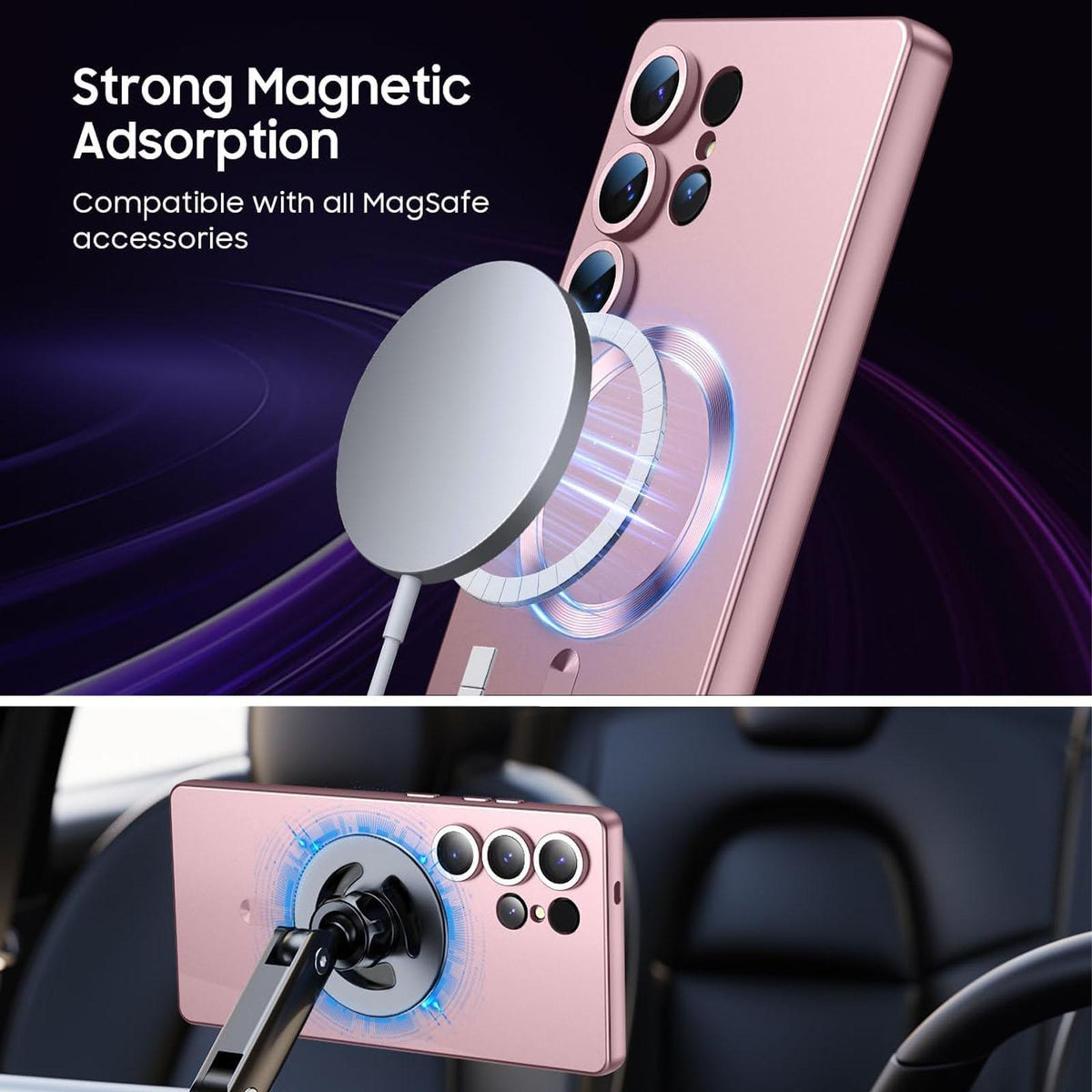 For Galaxy S24 Ultra 5G Ultra thin Metallic TPU MagSafe Phone Case with Lens Film - Pink - SYA003492723A