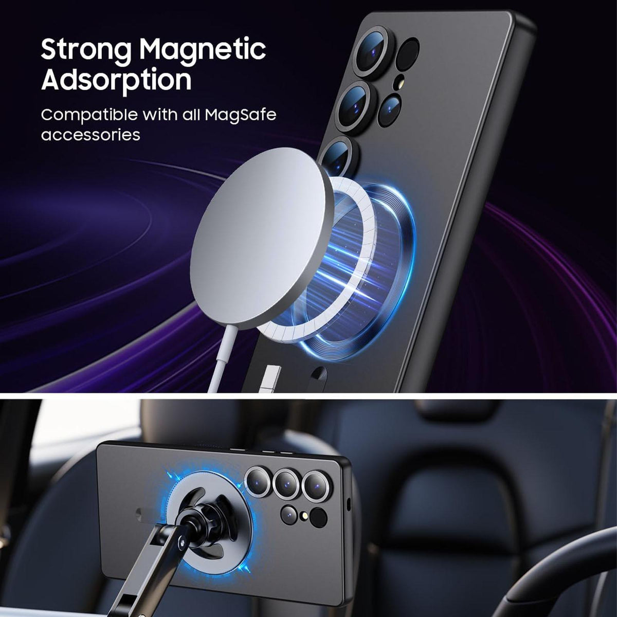 For Galaxy S24 Ultra 5G Ultra thin Metallic TPU MagSafe Phone Case with Lens Film - Black - SYA003492723B