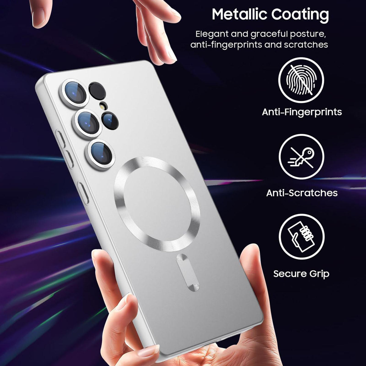 For Galaxy S24 Ultra 5G Ultra thin Metallic TPU MagSafe Phone Case with Lens Film - Silver - SYA003492723C