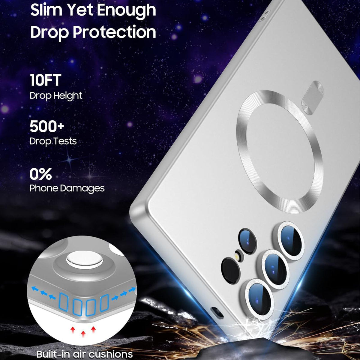 For Galaxy S24 Ultra 5G Ultra thin Metallic TPU MagSafe Phone Case with Lens Film - Silver - SYA003492723C