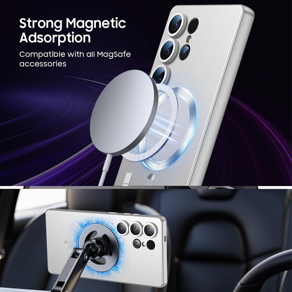 For Galaxy S24 Ultra 5G Ultra thin Metallic TPU MagSafe Phone Case with Lens Film - Silver - SYA003492723C