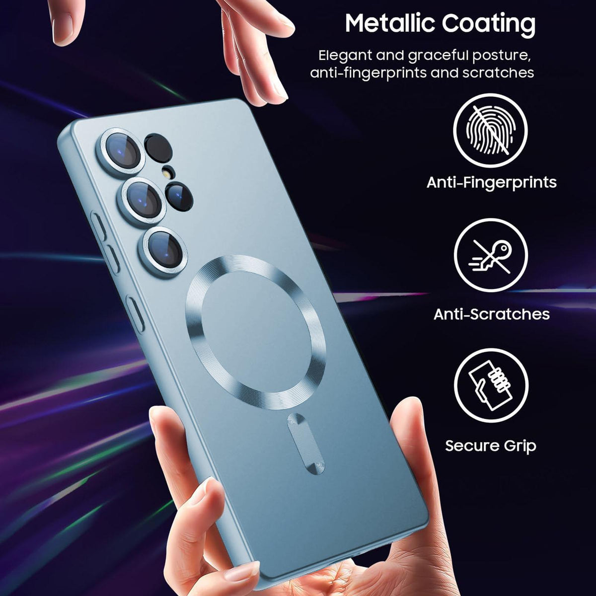 For Galaxy S24 Ultra 5G Ultra thin Metallic TPU MagSafe Phone Case with Lens Film - Sierra Blue - SYA003492723D