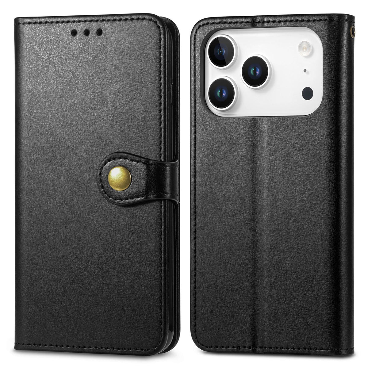 For iPhone 18 Pro Retro Solid Color Buckle Leather Phone Case - Black - SYA003492901A