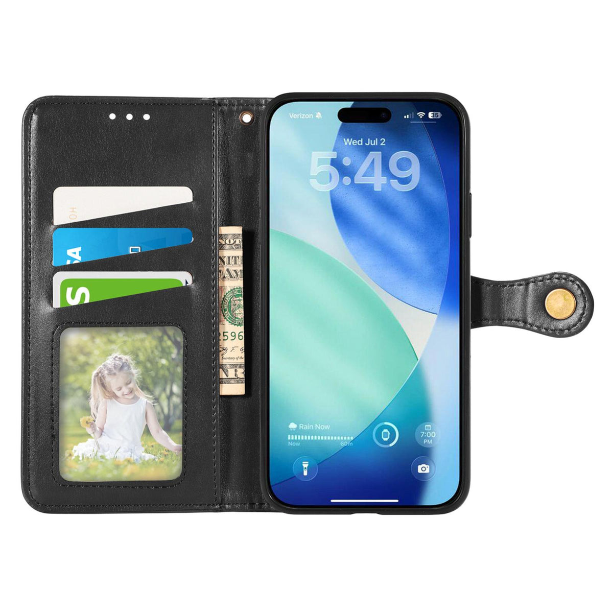 For iPhone 18 Pro Retro Solid Color Buckle Leather Phone Case - Black - SYA003492901A
