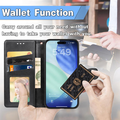 For iPhone 18 Pro Retro Solid Color Buckle Leather Phone Case - Black - SYA003492901A