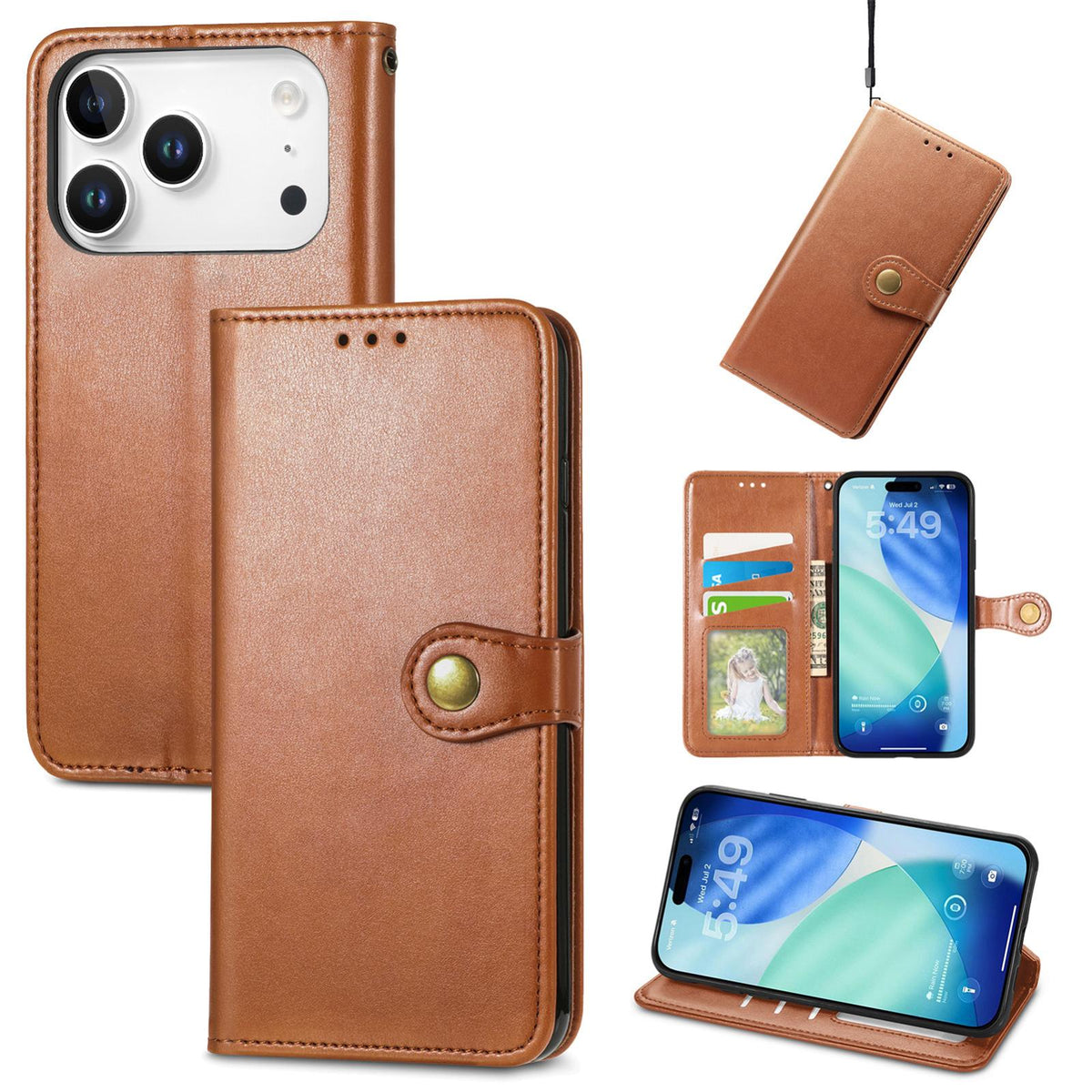 For iPhone 18 Pro Retro Solid Color Buckle Leather Phone Case - Brown - SYA003492901B