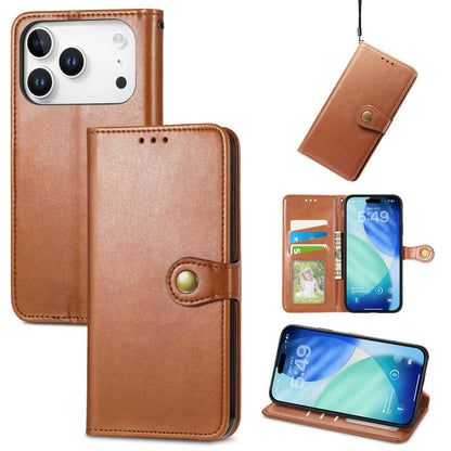 For iPhone 18 Pro Retro Solid Color Buckle Leather Phone Case - Brown - SYA003492901B