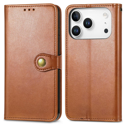 For iPhone 18 Pro Retro Solid Color Buckle Leather Phone Case - Brown - SYA003492901B