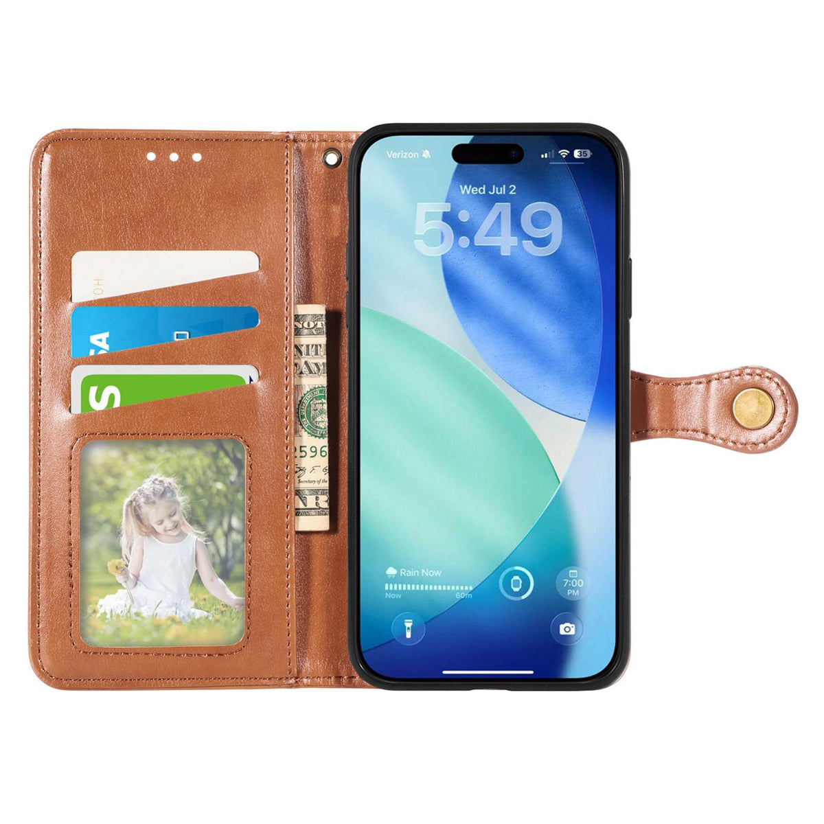 For iPhone 18 Pro Retro Solid Color Buckle Leather Phone Case - Brown - SYA003492901B