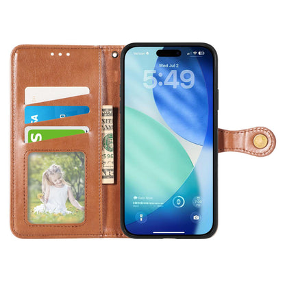 For iPhone 18 Pro Retro Solid Color Buckle Leather Phone Case - Brown - SYA003492901B