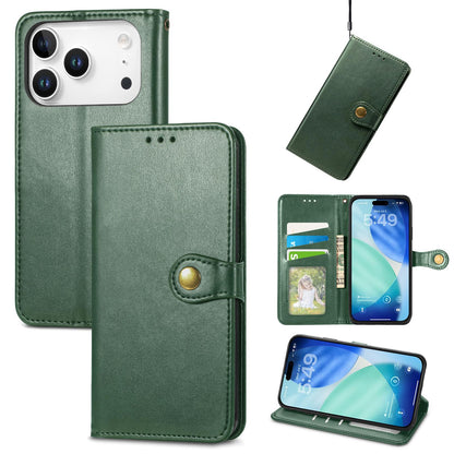For iPhone 18 Pro Retro Solid Color Buckle Leather Phone Case - Green - SYA003492901C
