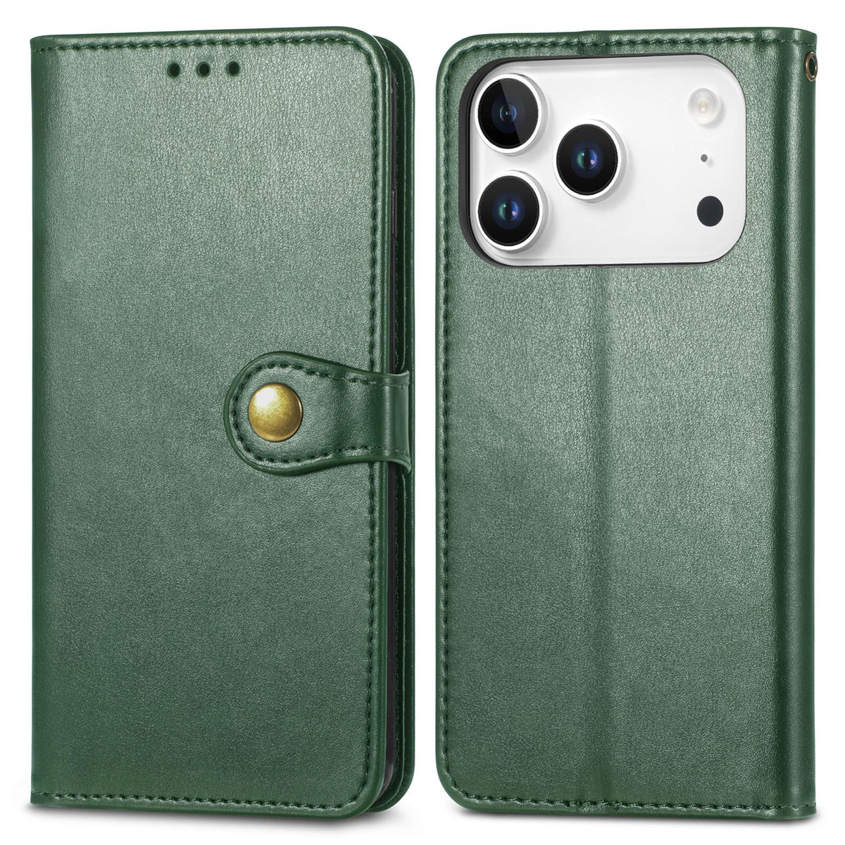 For iPhone 18 Pro Retro Solid Color Buckle Leather Phone Case - Green - SYA003492901C