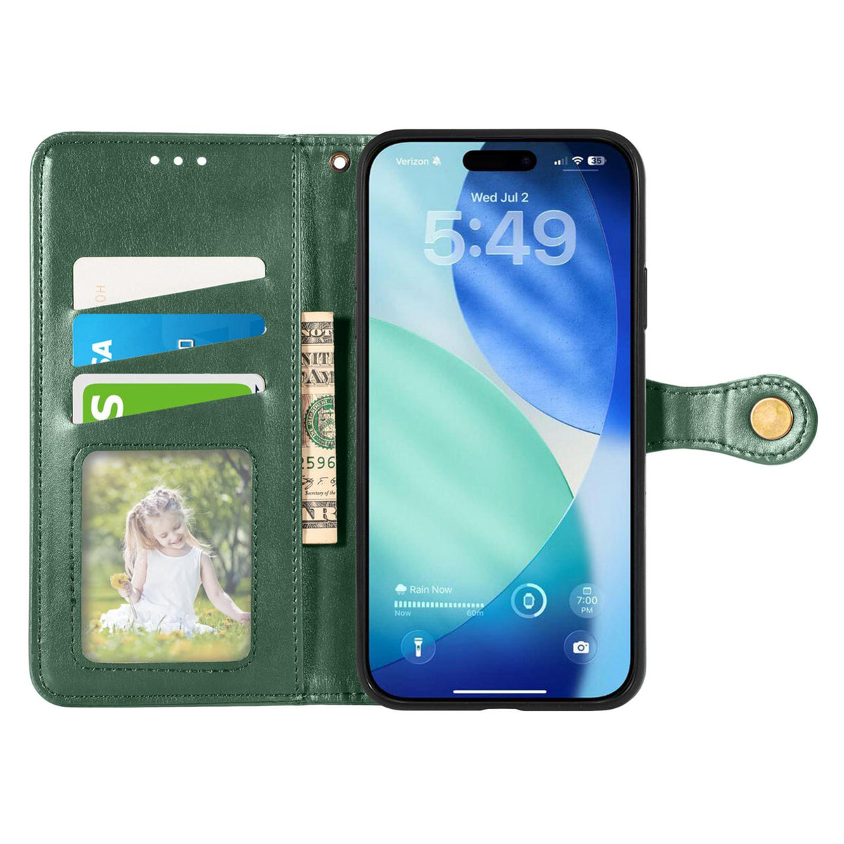 For iPhone 18 Pro Retro Solid Color Buckle Leather Phone Case - Green - SYA003492901C