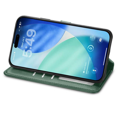 For iPhone 18 Pro Retro Solid Color Buckle Leather Phone Case - Green - SYA003492901C