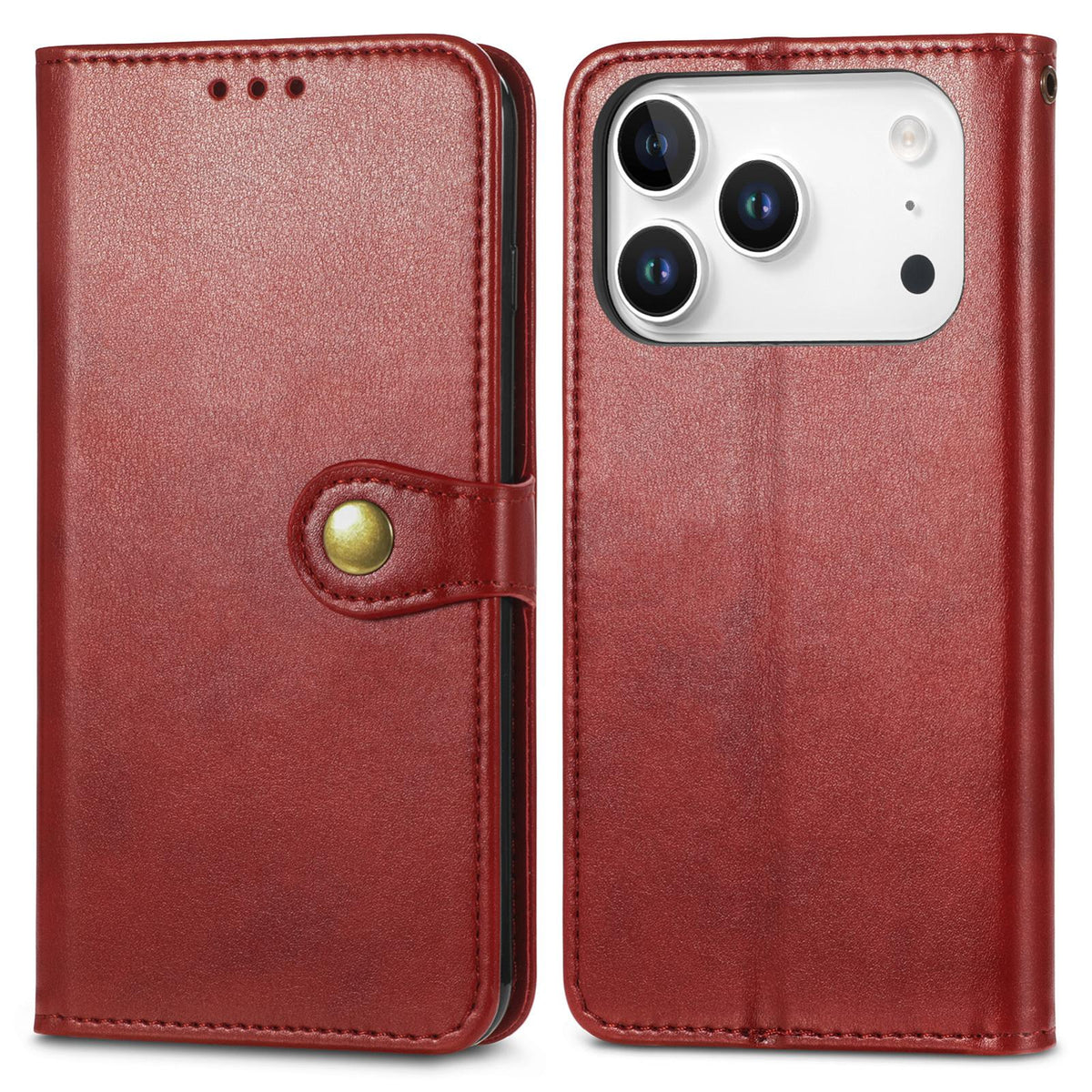 For iPhone 18 Pro Retro Solid Color Buckle Leather Phone Case - Red - SYA003492901D