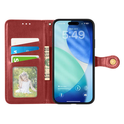 For iPhone 18 Pro Retro Solid Color Buckle Leather Phone Case - Red - SYA003492901D