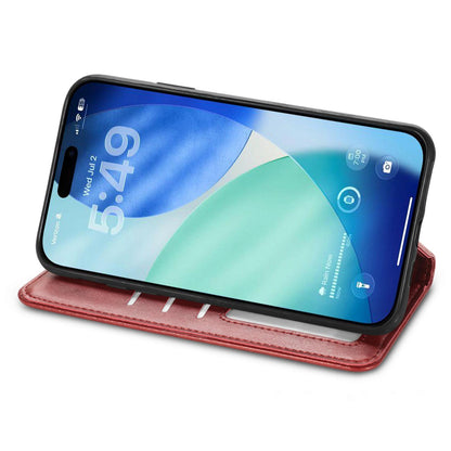 For iPhone 18 Pro Retro Solid Color Buckle Leather Phone Case - Red - SYA003492901D