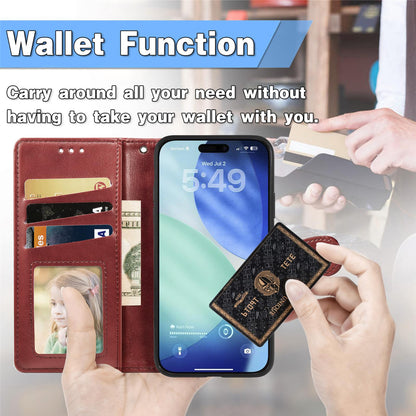 For iPhone 18 Pro Retro Solid Color Buckle Leather Phone Case - Red - SYA003492901D