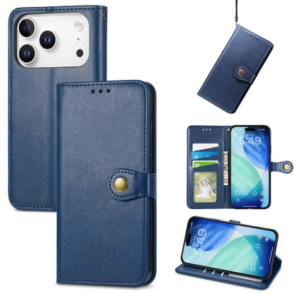 For iPhone 18 Pro Retro Solid Color Buckle Leather Phone Case - Blue - SYA003492901E