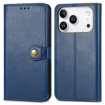 For iPhone 18 Pro Retro Solid Color Buckle Leather Phone Case - Blue - SYA003492901E