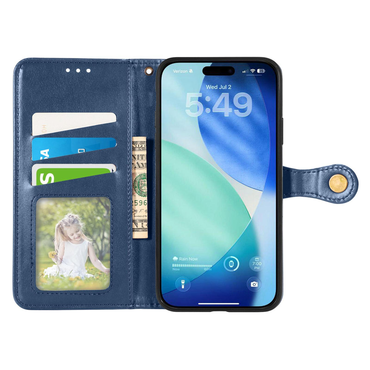 For iPhone 18 Pro Retro Solid Color Buckle Leather Phone Case - Blue - SYA003492901E