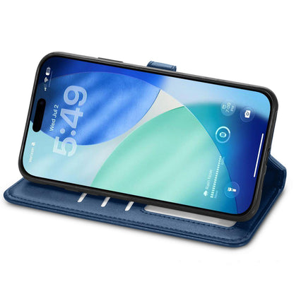 For iPhone 18 Pro Retro Solid Color Buckle Leather Phone Case - Blue - SYA003492901E