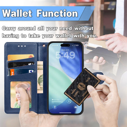 For iPhone 18 Pro Retro Solid Color Buckle Leather Phone Case - Blue - SYA003492901E