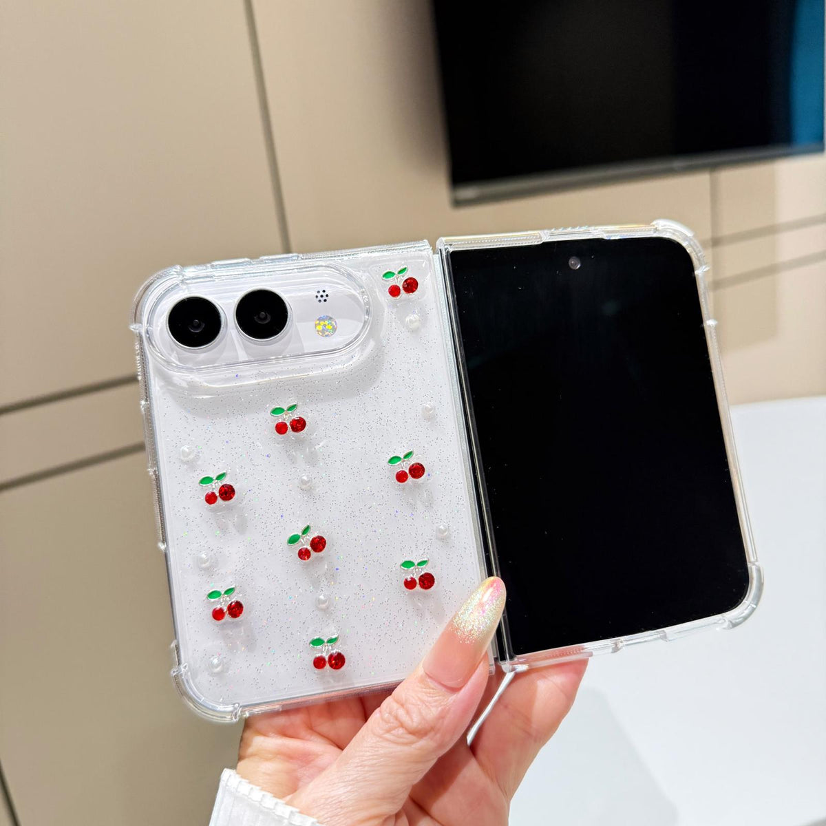 For iPhone Duo Epoxy Resin 3D Mini Cherry TPU Phone Case - Red - SYA003494901A