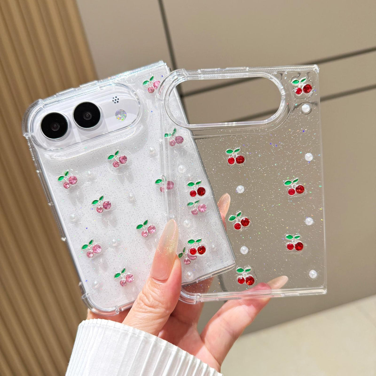 For iPhone Duo Epoxy Resin 3D Mini Cherry TPU Phone Case - Pink - SYA003494901B