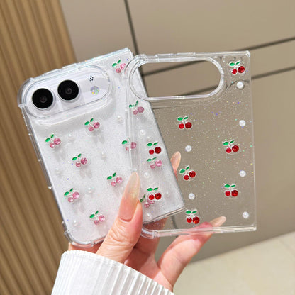 For iPhone Duo Epoxy Resin 3D Mini Cherry TPU Phone Case - Pink - SYA003494901B