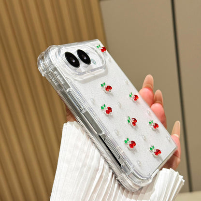 For iPhone Duo Epoxy Resin 3D Mini Cherry TPU Phone Case - Pink - SYA003494901B