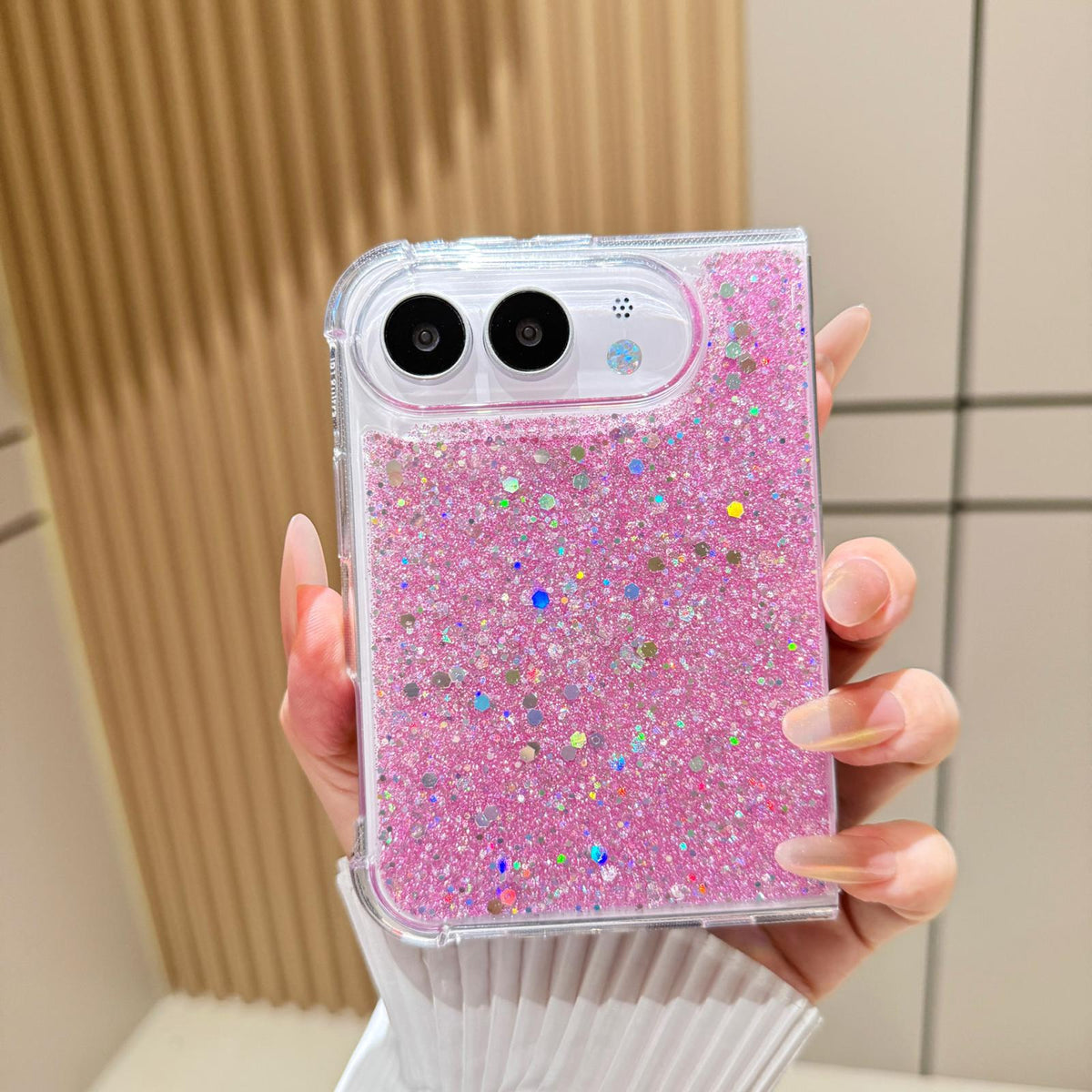For iPhone Duo Glitter Sequins Epoxy TPU Phone Case - Pink - SYA003495101A