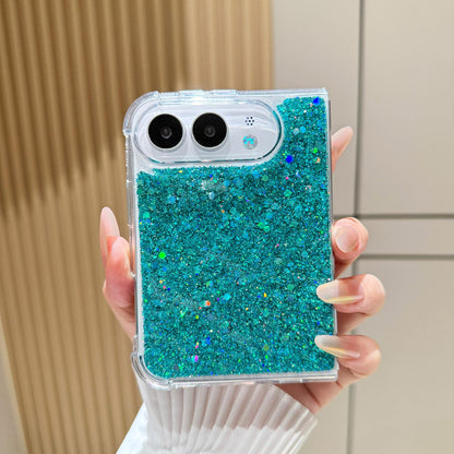 For iPhone Duo Glitter Sequins Epoxy TPU Phone Case - Green - SYA003495101C