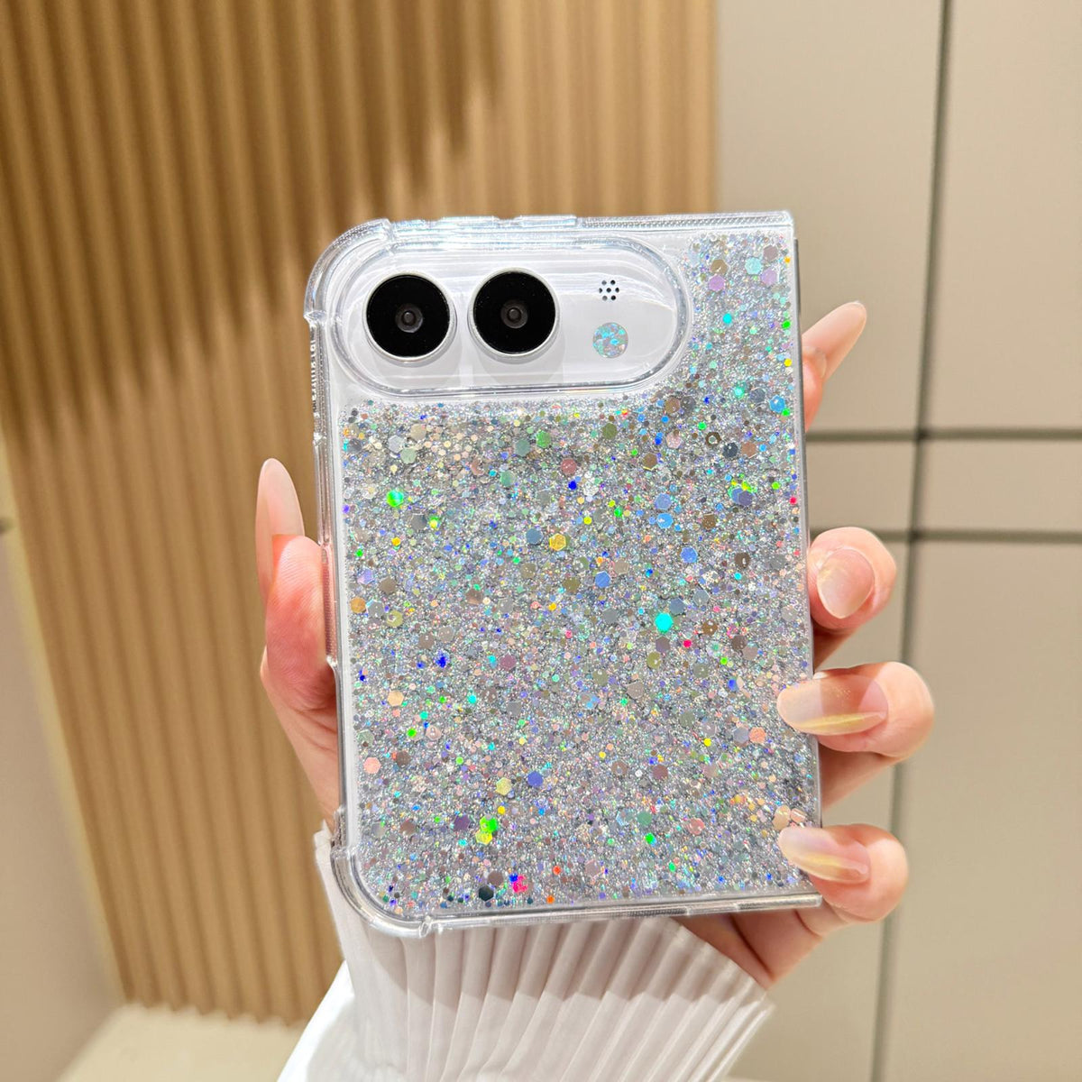 For iPhone Duo Glitter Sequins Epoxy TPU Phone Case - Silver - SYA003495101F