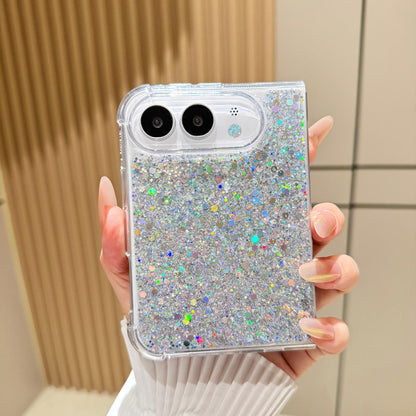 For iPhone Duo Glitter Sequins Epoxy TPU Phone Case - Silver - SYA003495101F