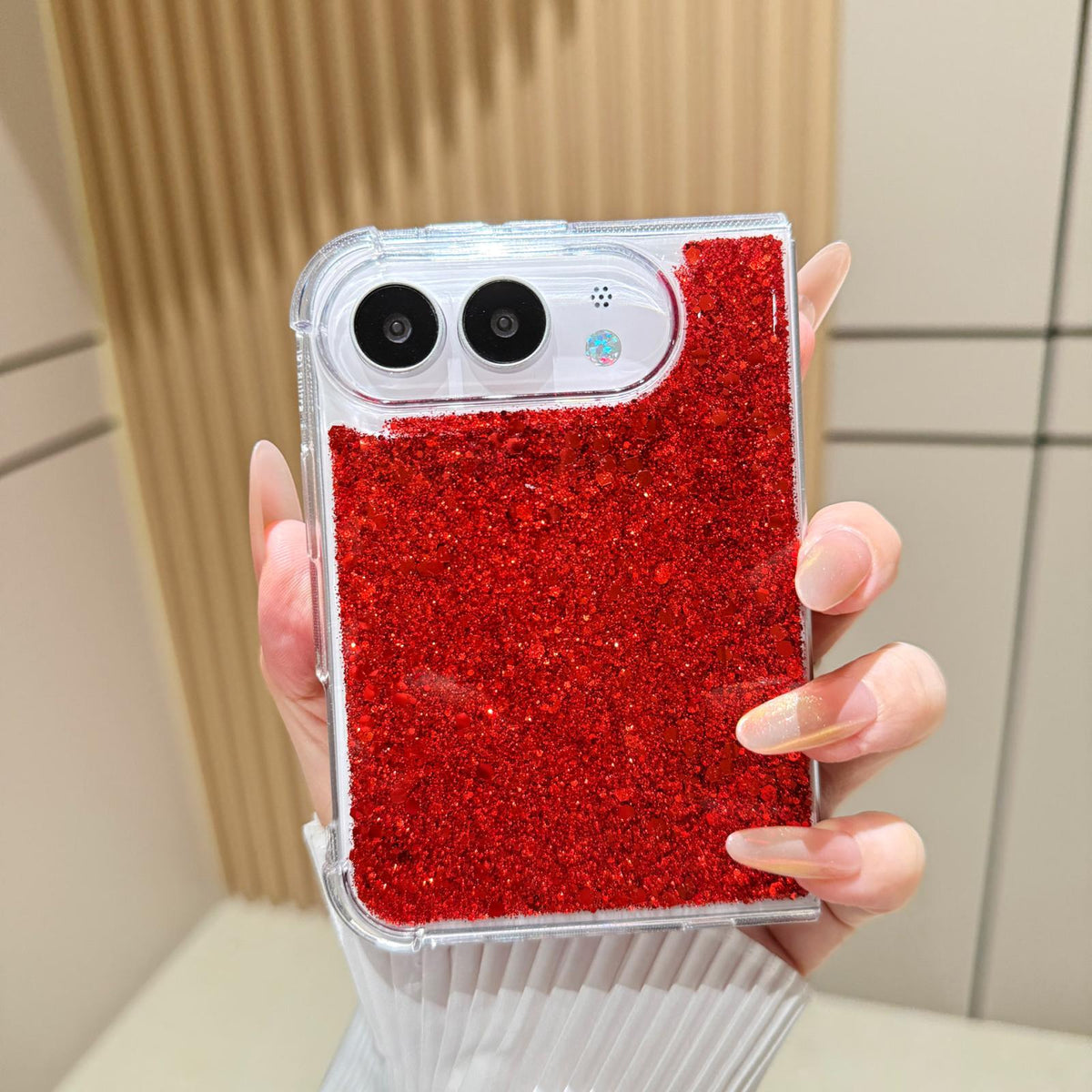 For iPhone Duo Glitter Sequins Epoxy TPU Phone Case - Red - SYA003495101G
