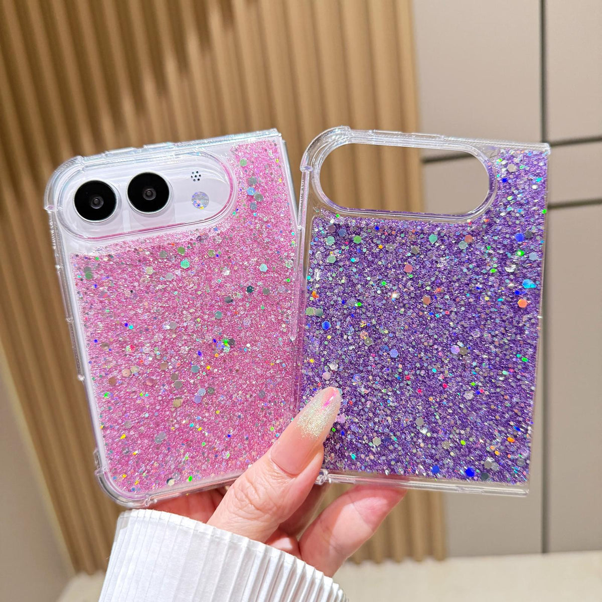 For iPhone Duo Glitter Sequins Epoxy TPU Phone Case - Pink - SYA003495101A