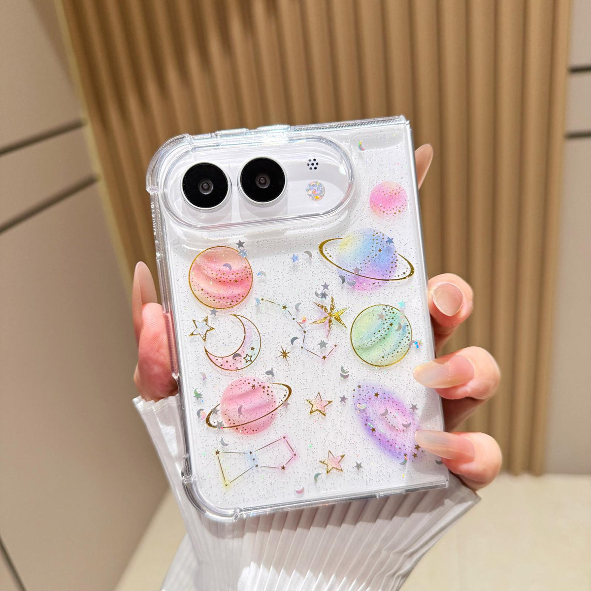 For iPhone Duo Cosmic Star Glitter Epoxy TPU Phone Case - Transparent - SYA003495201A