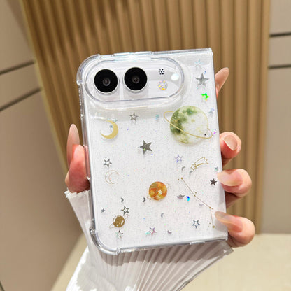 For iPhone Duo Cosmic Star Glitter Epoxy TPU Phone Case - Green - SYA003495201C